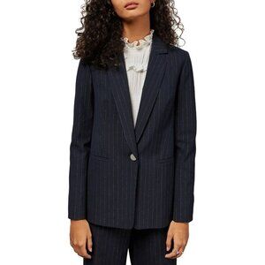 Ted Baker Womens Notch Lapel Eeve Metallic Stripe Longline Jacket Navy Size 2